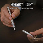 Scriveiner Stainless Steel Fountain Pen - Stunning Luxury Pen with Steel Finish, Schmidt Steel Nib (Fine), Best Pen Gift Set for Men & Women, Professional, Executive Office, Nice Designer Pens