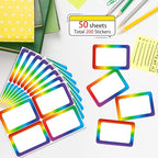 Wonmon 200 PCS Rainbow Name Tags Stickers, Self Adhesive Colorful Rainbow Name Tag Labels Stickers for Back to School Classroom Student Office Desk Cubby Locker Themed Party, 2x3 inch