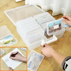 ALINK Photo Storage Box with Handle, 4" x 6" Photo Case Craft Keeper Organizer Container with 16 Inner Case and Label for Pictures, Arts, Crafts, Sewing, Stickers, Office Supplies - Clear