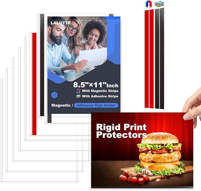 30 Pack 8.5'' x 11'' Inch Magnetic Sign Holders, Rigid Print Protectors, Paper Holder With Adhesive Tape, Plastic Document Holder For Posters Letter Paper Picture, Wall Mount Magnetic Frame for Refrigerator Window, Door, Home, Office, and Store