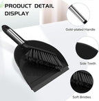 NACENA Mini Broom and Dustpan Set, Small Dust Pan and Brush Set with Handle Dustpan Teeth for Cleaning Hair Suitable for Office Desks Drawers Sofas Outdoor Camping, Black