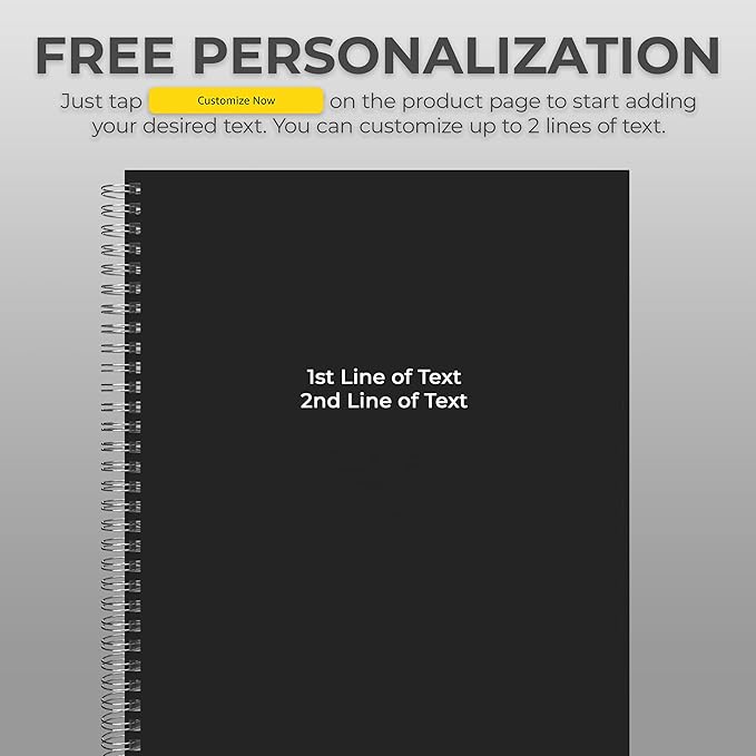 Custom Spiral Notebook Journals with a Black Colored Cover - 6 Pack of 8.5" x 11" – College Ruled, Hard Cover, 50 Sheets Per Book – For Journaling, Office, School Supplies, etc.
