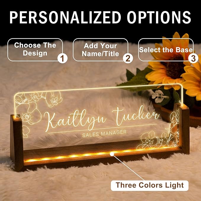 Desk Name Plate Personalized, Custom Office Light Up Name Plate for Desks, Desk Decorations for Women Men Office, Employee Appreciation Gifts for Coworkers