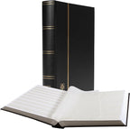 LIGHTHOUSE – “BASIC” Hard Cover Stockbook for Stamps - 64 White Cardstock 9”x12” (A4) Pages with Glassine Strips and Double Linen Hinges - Black