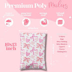 Pretty Package Store 10x13 Designer Poly Mailer 100 Pack Heavy Duty Waterproof Self Seal Shipping Bags for Small Business Large Mailing Envelopes Bulk Tear Resistant Packaging Coquette Bows Hearts