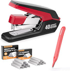 MARSROCK Effortless Stapler for Desk with 40-50 Sheet Capacity, 2000 Staples, 1-Touch Stapling, Ergonomic & Easy to Load Desktop Staplers, Heavy Duty Stapler, and Magnetic Staple Remover, Red