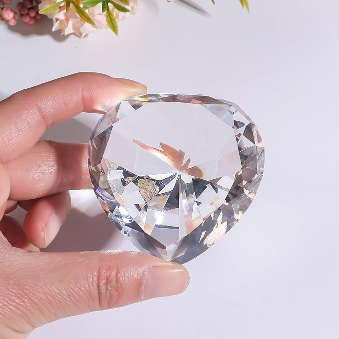 SWTHONY 60mm Crystal Diamond Paperweight Heart Shaped Glass Gems Big Fake Diamonds for Women Desk Nail Background for Pictures Wedding Centerpiece Clear