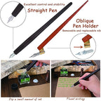 YICMY Calligraphy Pen Set,Calligraphy Set For Beginners Includes Oblique Pen Wooden Calligraphy Pen 12 Pen Nibs & 4 Different Color Inks Dip Pen Set Fountain Pen Set Retro Gift