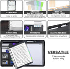 KLLVE Clipboard with Storage for Men Women, Leather Padfolio Portfolio with Zipper, 1 Inch 3 Ring Binder 5 Dividers, Notepad for Letter Size, Elastic Closure and Pen Loop, Card Slot Black Flower