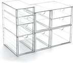 Prsildan Acrylic Drawer Makeup Organizer with 9 Drawers, Set of 3 Office Desk Organizers Accessories, Clear Stackable Storage Drawers for Vanity, Countertop, Craft, Jewelry, Art Supply Organization