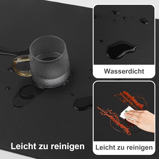 DAWNTREES Laptop Mat for Desk,PU Leather Desk Protector Pad,Non Slip, 23.6" x 13.8" Large Mouse Pad and Keyboard Mat, Waterproof Writing Pad for Office and Home (Black)