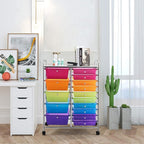 HAPPYGRILL 15-Drawer Rolling Cart, Storage Carts with Removable Drawers & Steel Frame, Utility Cart on Lockable Wheels for Home, School, Office,Colorful