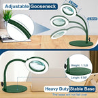 IVMAIE 10X Magnifying Glass with Light, Real Glass Lens, 5 Color Modes Dimmable, Flexible Gooseneck Lighted Magnifier with Stand, LED Desk Lamp Hands Free for Crafts Painting Reading Close Work, Green