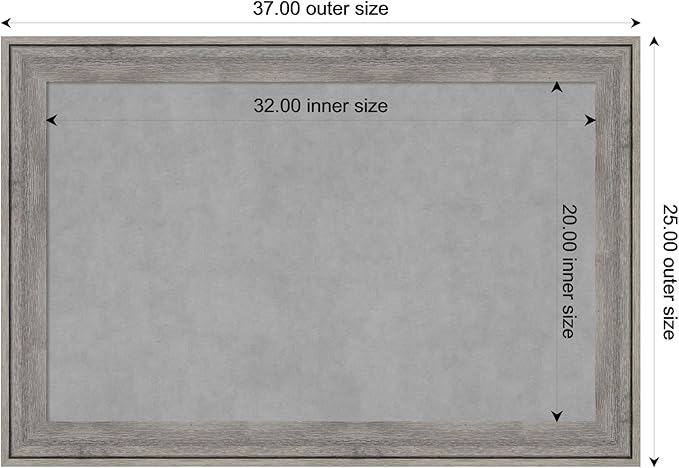 Amanti Art Grey Framed Magnetic Board 25x37 Large Vision Board for use with Magnets, 100% Metal Sheet to Display Items as Office Decor or for Home Organization in mudroom, Kitchen or Kids Room