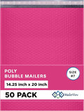 Hot Pink Extra Large Poly Bubble Mailers 14.25x20 inch #7 | Self Seal Large Padded Envelopes | Air Cushioned Bubble Mailer | Usable Size 14.25x19 Lightweight Mailing Shipping Bags| 50 Pack Bulk