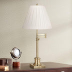 Creme Linen Large Box Pleat Lamp Shade 7" Top x 14" Bottom x 11" High (Spider) Replacement with Harp and Finial - Springcrest