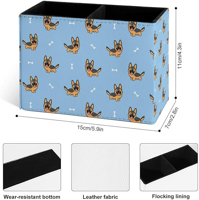 Famame Little German Shepherd Dog Pencil Holder for Desk, Leather Desktop Container Pen Cup Storage Study Table Pen Organizer Makeup Brushes Holder for Office Home