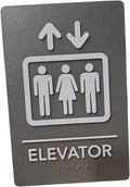 USA Made - Men's and Women's Restroom Signs ADA-Compliant Bathroom Door Signs for Offices, Businesses, and Restaurants, Black, Blue, Grey and Taupe/Tan Colors (Grey Elevator)