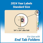 2024 Year Stickers, Doctor Stuff 2024 Chart Stickers, Pink/Black Color Coded, Arden Style, USA Made Year Labels for End Tab File Folders, 500/Roll, 1 Roll, 3/4" x 1-1/2"