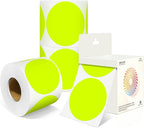 3 Inch Round Colored Dot Stickers, 2000 PCS, 4 Rolls in Dispenser Box - Fluorescent Yellow Circle Color Coding Labels Dot Labels for Office, Home, Inventory Organizing