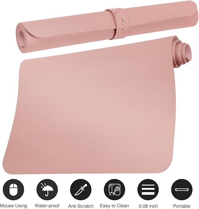 Boutilon Leather Desk Pad Protector,Non-Slip Mouse Pad,Laptop Desk Pad,Office Mouse Mat,Waterproof Leather Desk Blotter,Desk Writing Pad for Office and Home (XXL-Pink,47.2"x 17")