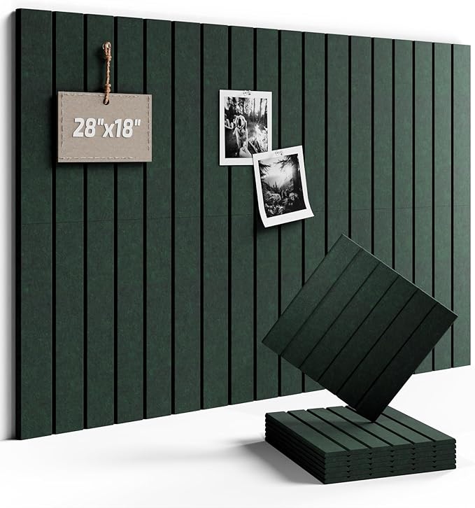 Fluxynara Felt Bulletin Board Tiles -28"x18" with 40 Adhesive Tabs, Cork Board Alternative for Office Decor, Push Pin Board Wall Organizer 6-Pack (Pine Green)
