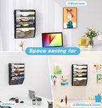 Solinxe Wall Hanging File Holder 5 Pocket Wall Mounted Paper Organizer Magazine File Holder Storage Rack,Black