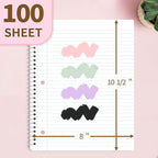 SUNEE Spiral Notebook, 1-Subject, College Ruled Paper, 8" x 10-1/2", 100 Sheets per Notebook, 3-Hole Punched Paper, Water Resistant Cover, Double-sided Pockets, Spiral Lined Notebooks for Work, Pink