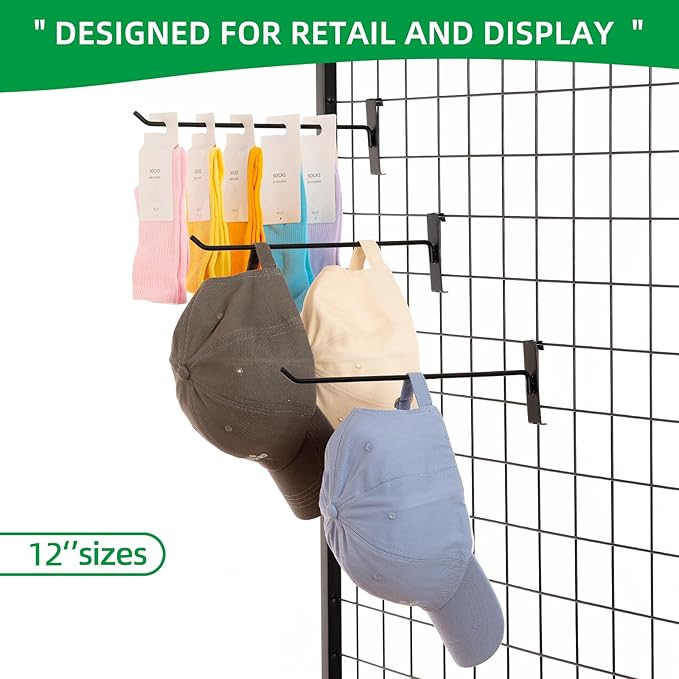 PYBTOOL 12 Inch Gridwall Hooks, Grid Panel Hanging Hooks for Retail, Home, and Workspace Organization, Displays, and Storage Solutions(40Pack,Black)