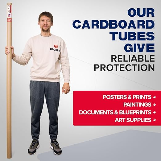 Paclord 2" x 72" Heavy-Duty Reinforced Cardboard Mailing Tube, Pack of 4 Tubes with 8 Caps – Secure USPS Approved – Great for Shipping and Storing of Prints, Artwork, Posters or Documents