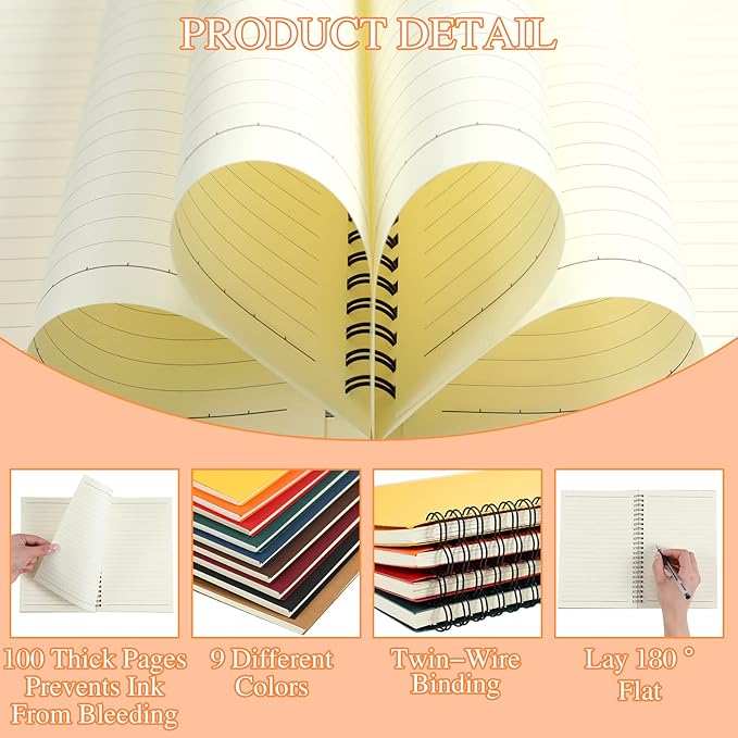 Yahenda Spiral Notebook Bulk A5 Journal Lined 8.3'' x 5.5'' Writing Composition Paper Small Notepad Subject Notebook for Students Office Business Back to School Supplies(Multi Color,36 Pcs)