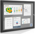 S SWANCROWN Outdoor Bulletin Board Weatherproof 37x28in, Enclosed Bulletin Board Wall Display Case Grey Felt Board for Office School Commerce,Black Aluminum Frame