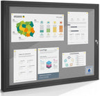 S SWANCROWN Outdoor Bulletin Board Weatherproof 37x28in, Enclosed Bulletin Board Wall Display Case Grey Felt Board for Office School Commerce,Black Aluminum Frame