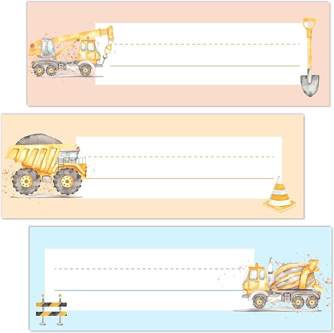 Name Tags for Desks, Construction Truck Theme Students Name Plates, Locker Name Labels for School, Back to School Classroom Decor, 30 Pack (05)