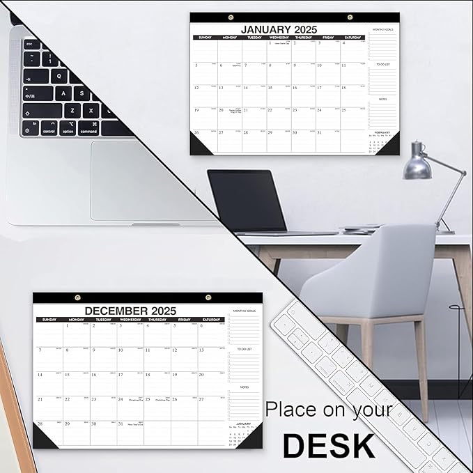 Desk Calendar 2026-18-Month (Jan 2026-Jun 2027) 17x12 Inches, 2 Stickers Included, Desktop/Wall Monthly Calendar for Home, School & Office (Simple black)