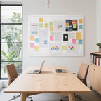lightomorrow Large Bulletin Board - 48 x 36 Inches, Decorative Felt Pin Board for Wall - 4' x 3' Foldable Photo Display Board with Self-Adhesive Tape, Includes 20 Push Pins - White