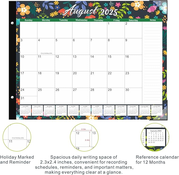 DIBAOLU 2026 Desk Calendar Large 22"x 17",Large Desk Calendar 2025-2027,18 Month,Use Now to February 2027,Suitable For Home, School Or Office,With Plastic Cover,Monthly Planning Calendar(flower)