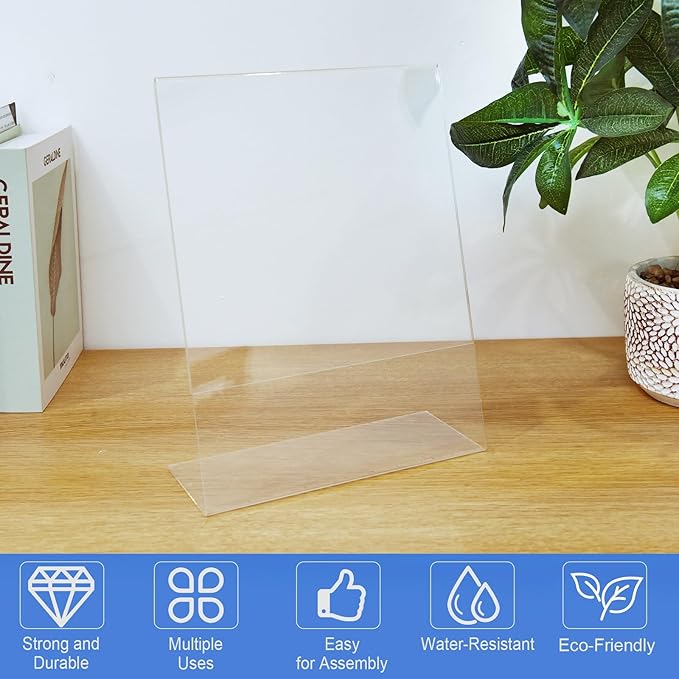 COYMOS 12 Pack Acrylic Sign Holder 8.5 x 11 Slant Back Acrylic Stands for Display Plexiglass Clear Acrylic Display Stands for Ad Frame, Picture Photo Frames, Promotions, Restaurants, Office, Store