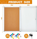 Geetery 36 x 24 Inch Enclosed Bulletin Board Tamperproof Lockable Cork Board Fabric Noticeboard, Aluminium Frame Display Cases Wall-Mounted for School, Office, Commercial, Hospital