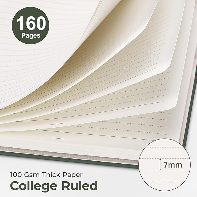 AHGXG Spiral Journal Notebook, 160 Lined Pages, A5 Medium Size (5.7'' x 8.3''), for Men & Women, Journaling, Writing, Work & Office, Hardcover, 100 GSM Thick Paper (Dark Green)