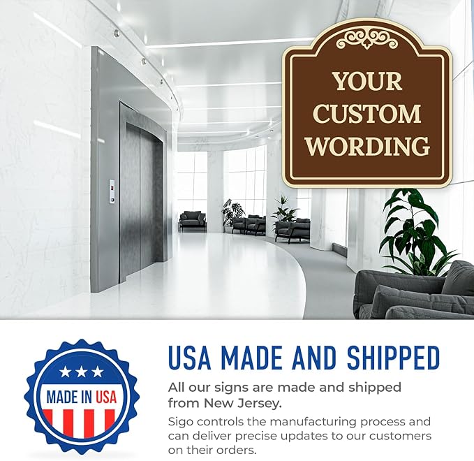 Custom Decorative Sign, Personalized Metal Sign for Business, Driveway, Home, Airbnb, Office Door Plaque, Brown Background Sign, 8x8 Inches, ACM, Fade Resistant, Made in USA by Sigo Signs