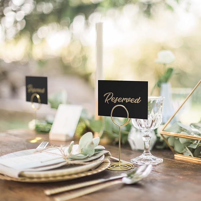 10 Pack Black Reserved Table Signs for Wedding 3x4 Cardstock Reserved Seating Signs for Weddings Restaurant - Double Sided Reserved Signs for Tables - Table Tent Reservation Cards With Gold Letters