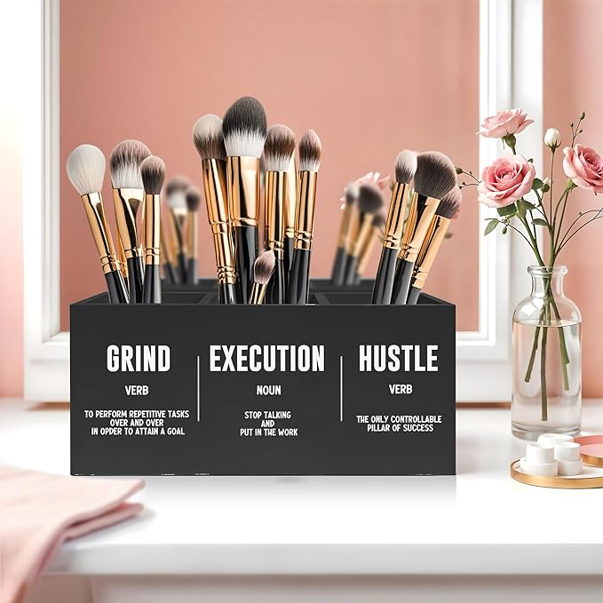 Exqcom Inspirational Office Pen Pencil Holder, Inspirational Gifts for Coworkers Colleague, Grind Execution Hustle Positive Quotes Organizer for Home Office Desk Accessories