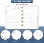 2026 Planner, Weekly and Monthly Planners with Tabs, A5 Spiral Bound Daily Calendar 2026 Planner, 12 Month Agenda Organizers from Jan. to Dec., Flexible Cover Appointment Book(Blue Tarrow)