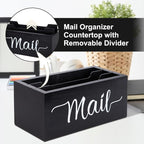 Lucundm Desk Mail Organizer, Mail Organizer Countertop with 3 Slots, Wood Desk Mail Storage Box, Envelop Holder for Home Office (Black-3 Slot)