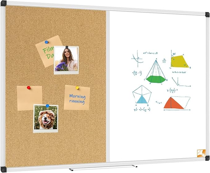 XBoard Magnetic Dry Erase Board & Cork Board 48 x 36 whiteboard, Combination White Board with Aluminum Frame