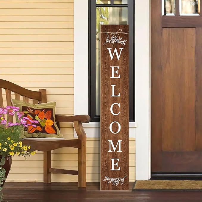 Welcome Porch Sign Decor Wooden Hanging Sign Door Porch Standing Decorative Signs Plaques for Front Door Farmhouse Outdoor Indoor Welcome Sign 47.2"H（brown）