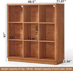 Joaxswe 9 Cube Storage Book Shelf, 41" Tall Organizer Bookshelf with Curved Edge, Wood Floor Standing 3-Tier Cubby Bookcase with Base, Country Rustic Display Book Case for Library, Office, Brown