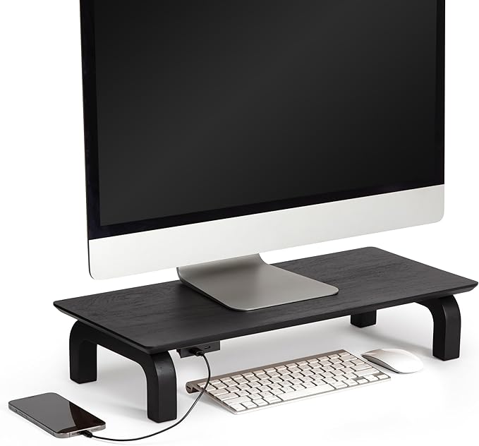 Anji Mountain Monitor Stand - Desktop Organizer & Laptop Riser, Ergonomic Monitor Riser, Space-Saving Monitor Stand for Desk, Durable Construction, Easy Assembly, Ideal for Home & Office,Black