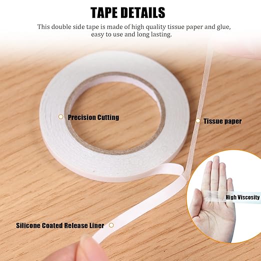 Double Sided Tape for Clothes, Fabric Tape, Double-Sided Hem Tape for Hemming, Clothing, Scrapbook Supplies, Gifts Box, Scrapbooking, Tear-by-Hand, 6 Roll Heavy Duty Multi-Size Adhesive Tape